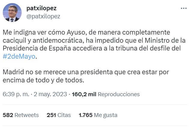 Patxi López, indignado, pero con su yo del pasado