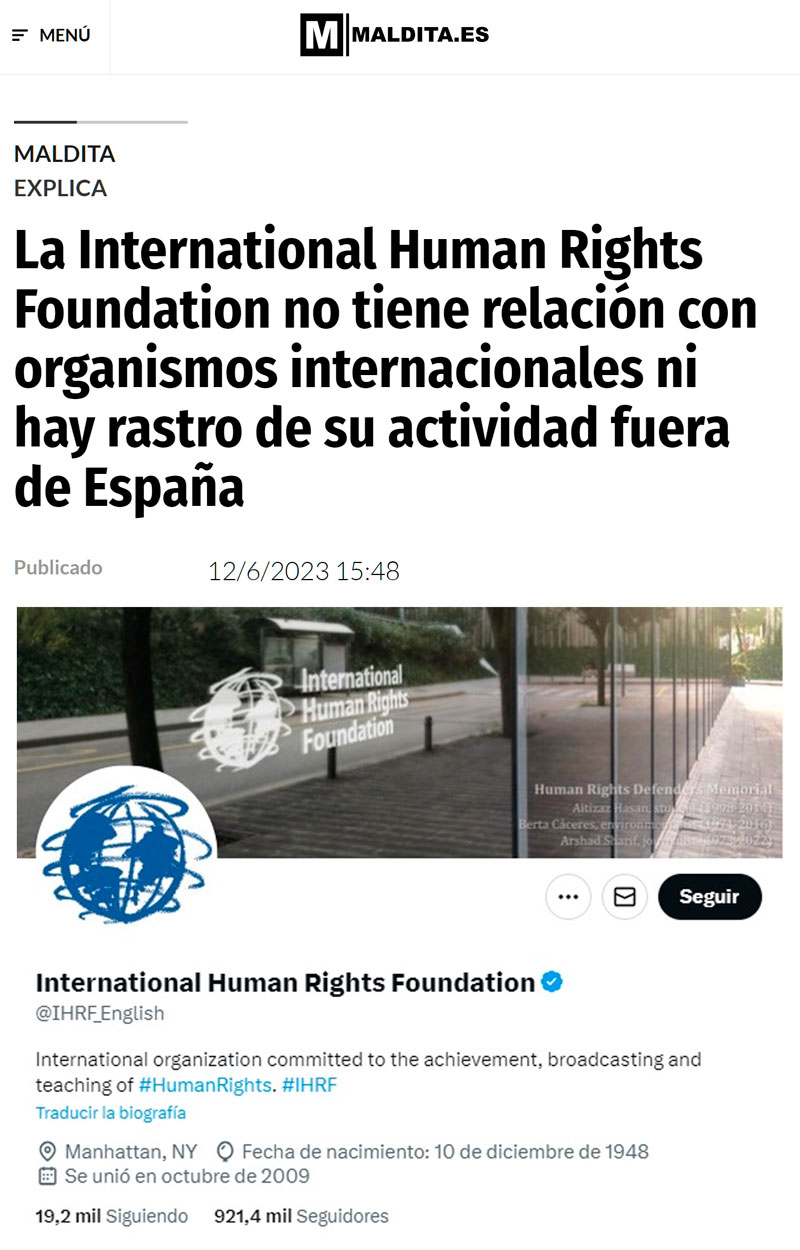 La cuenta de Twitter de la "Fundación Internacional de Derechos Humanos" huele a chamusquina.