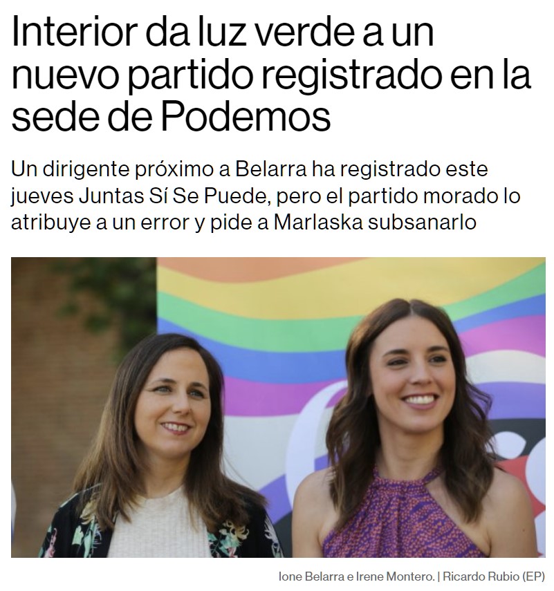 Interior ha aprobado el registro de "Juntas sí se puede", un nuevo partido en la misma sede que Podemos