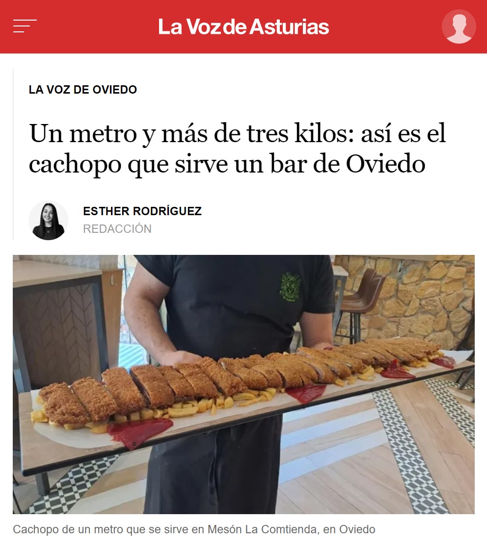 Un metro y más de tres kilos: así es el cachopo que sirve un bar de Oviedo