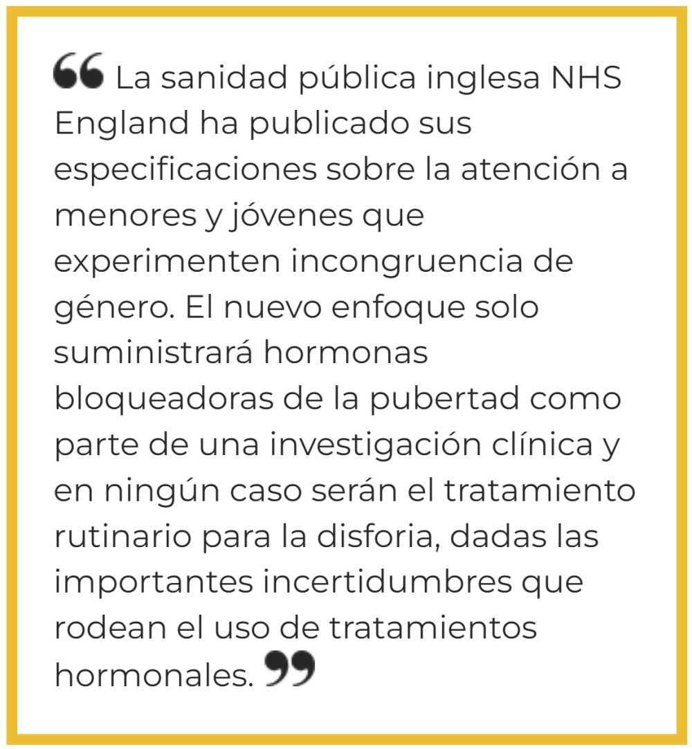 Inglaterra detiene los tratamientos hormonales durante la pubertad en casos de disforia de género.