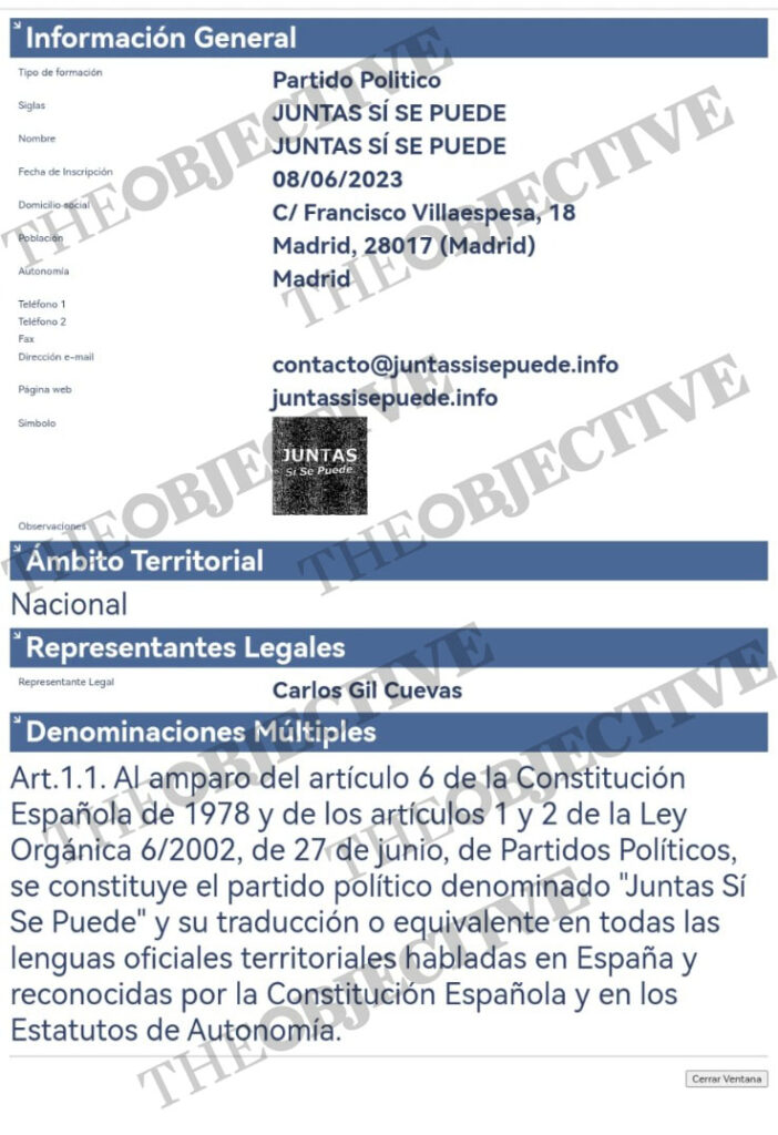 Interior ha aprobado el registro de "Juntas sí se puede", un nuevo partido en la misma sede que Podemos