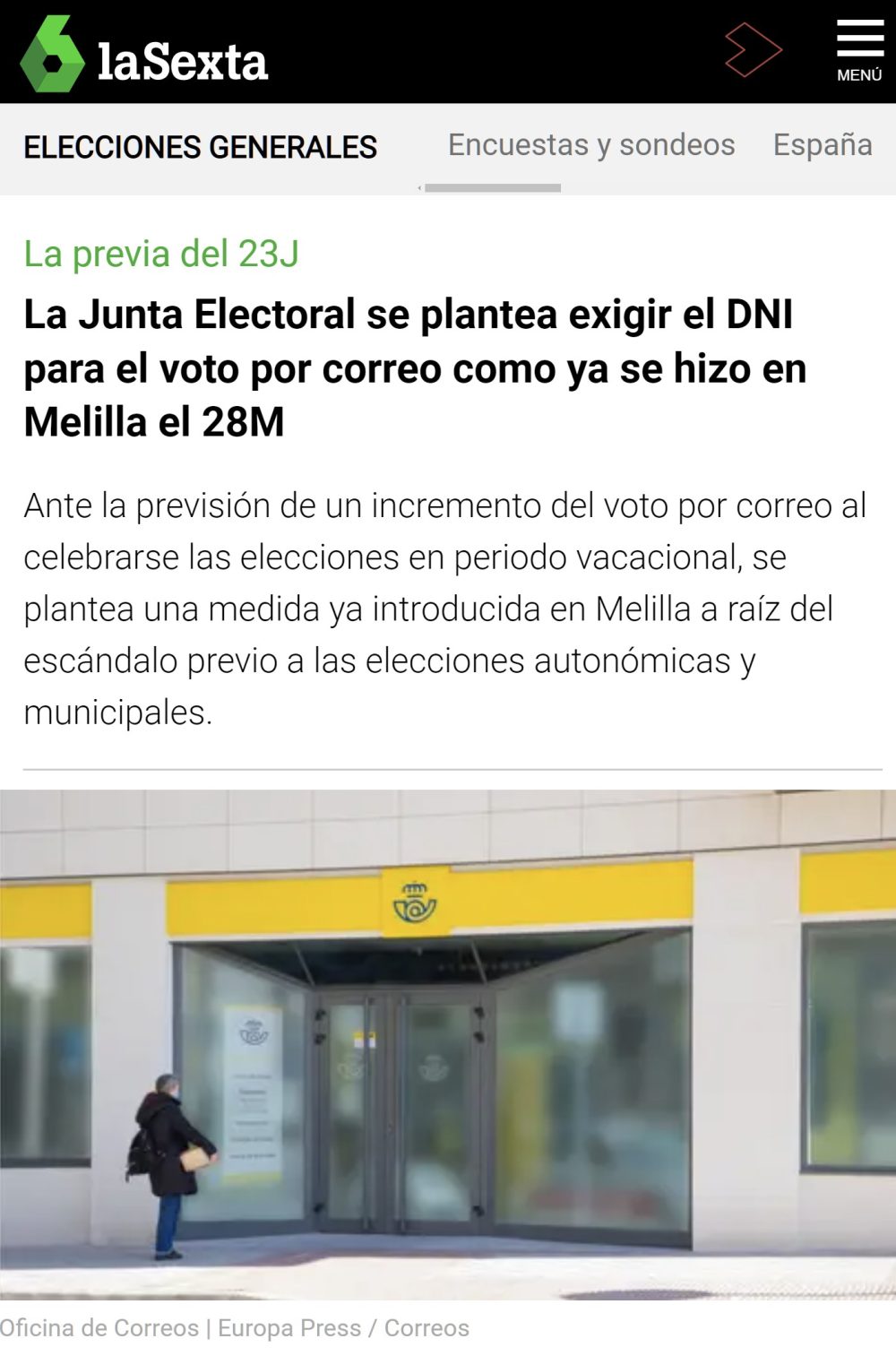 La junta electoral SE PLANTEA exigir el DNI para el voto por correo, como ya se hizo en Melilla después del aluvión de votos comprados