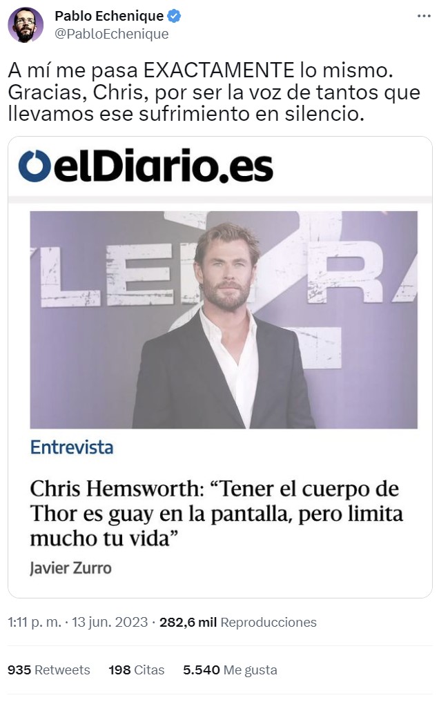Pablo Echenique empatiza con Chris Hemsworth