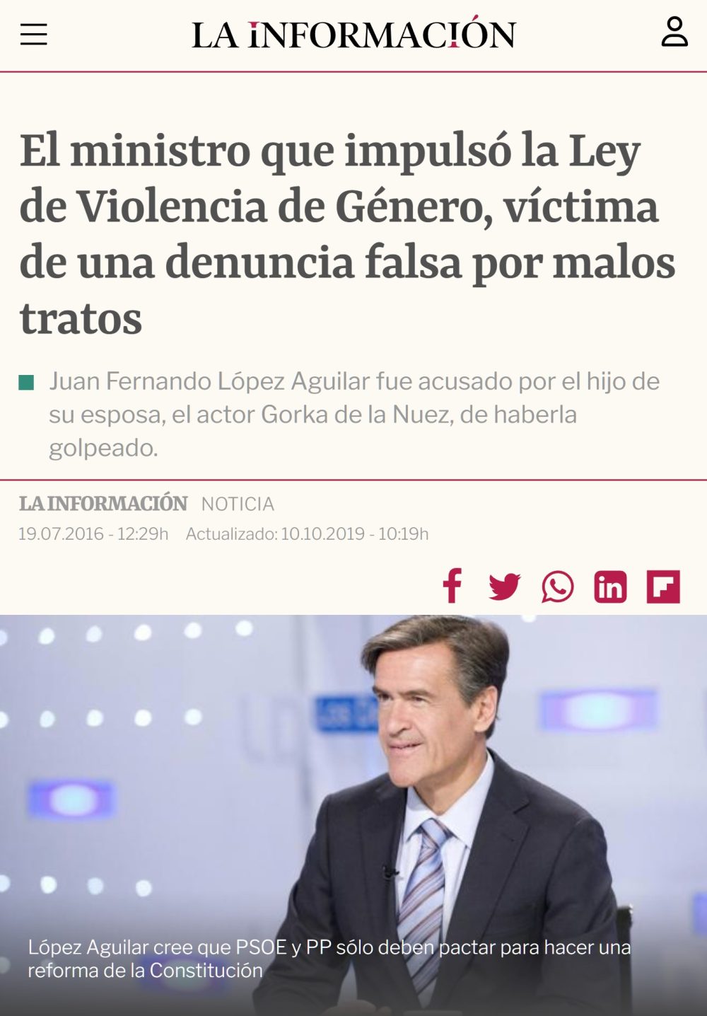 Cuando el ministro que impulsó la Ley de VioIencia de Género sufrió en sus carnes una "denuncia falsa": así se desdijo su ex-mujer.