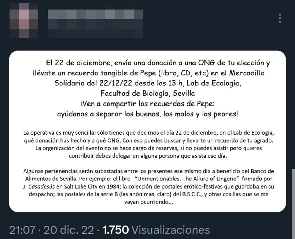 Un profesor de la universidad de Sevilla palma el año pasado y su mujer (profesora en la misma uni) entra a su Twitter para dar la noticia de su fallecimiento a los seguidores y... descubre chats que prueban una cornamenta de 20 años.