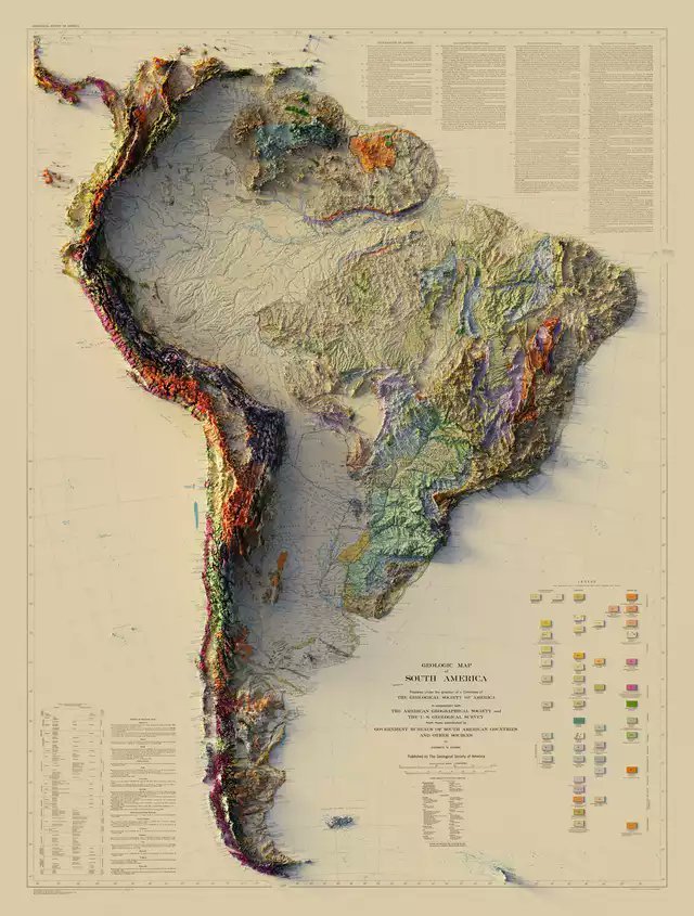 Mapa geológico de Sudamérica.