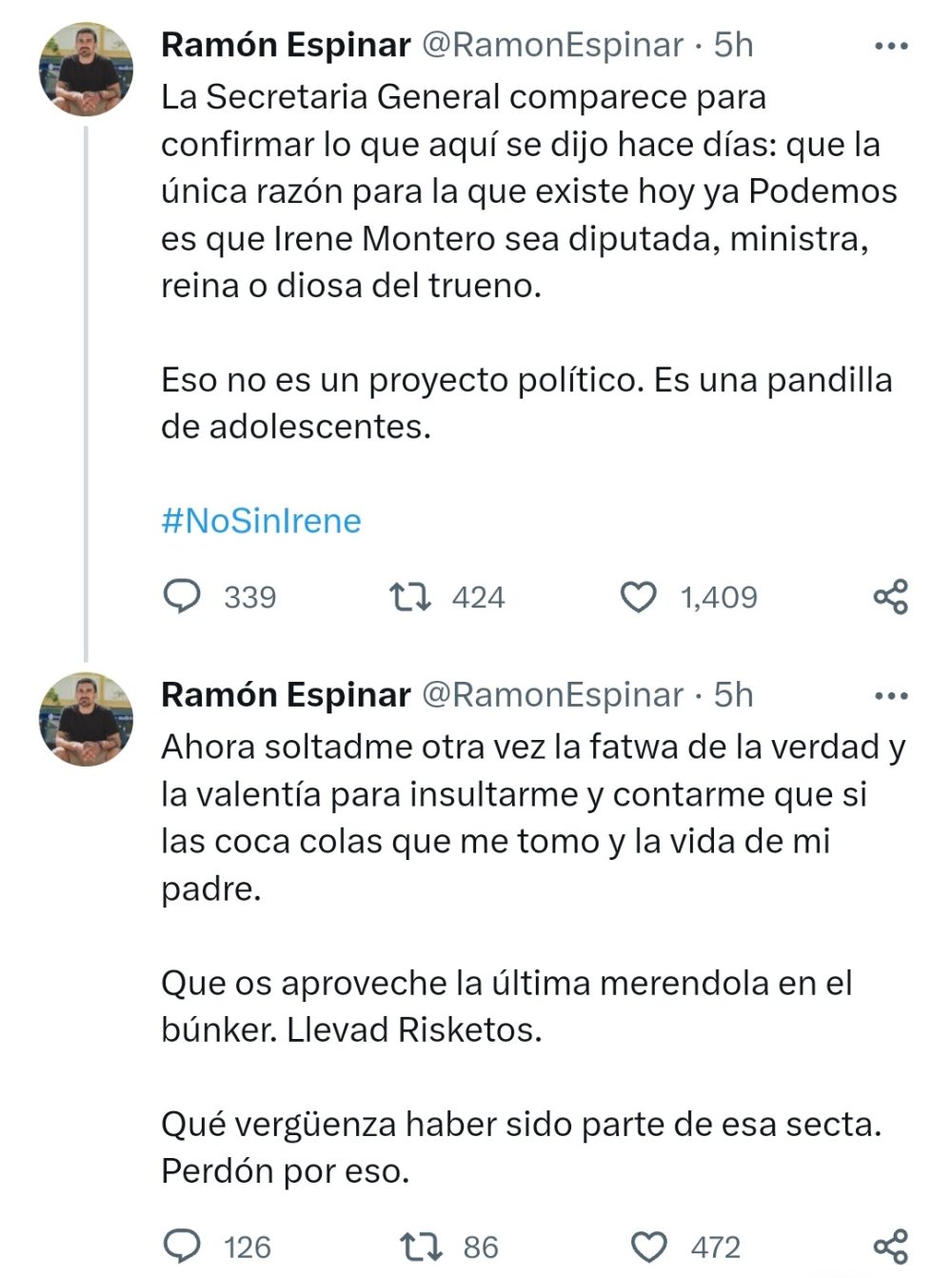 Ramón Espinar: "Podemos es una SECTA"