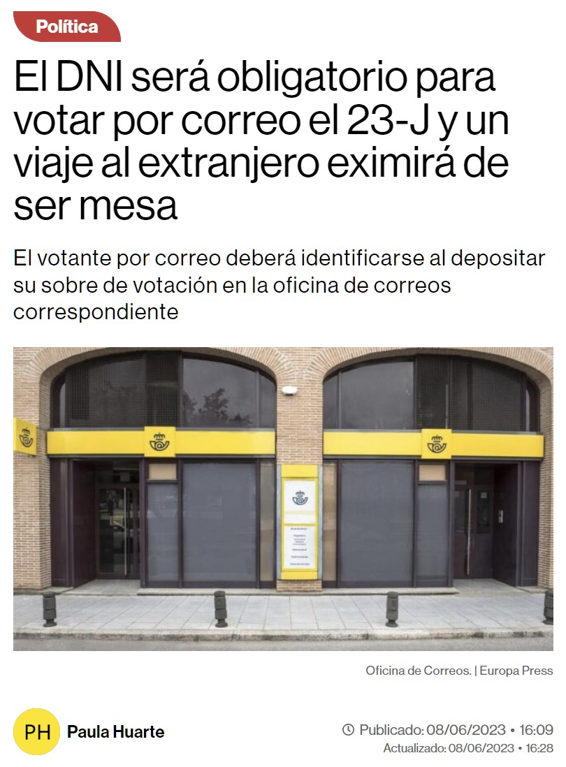 El DNI será obligatorio para entregar los votos en Correos