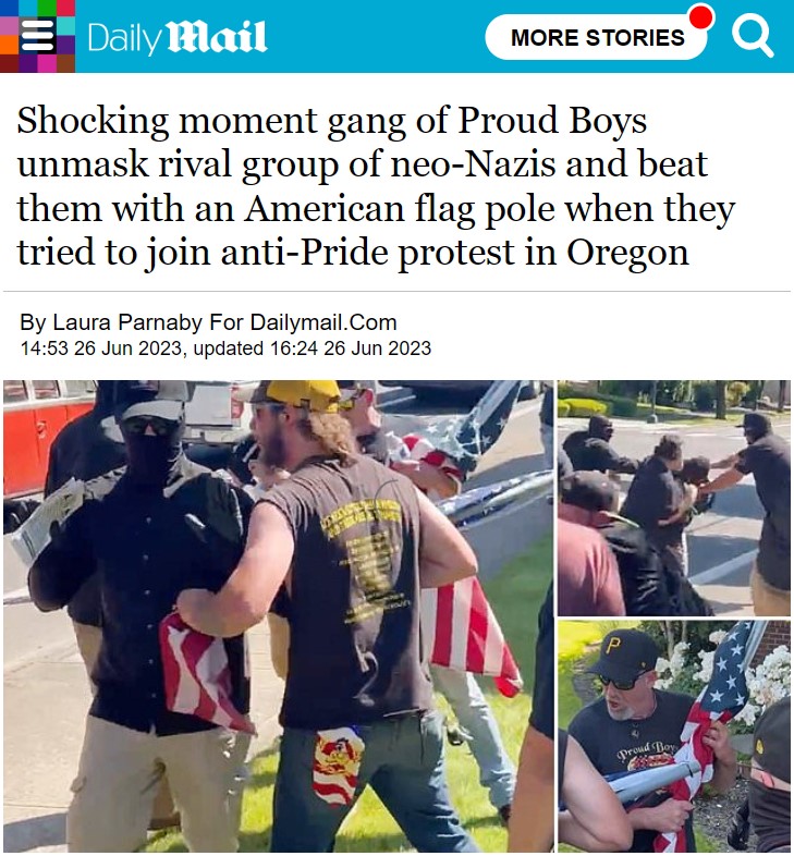 El grupo de extrema derecha de Proud Boys agreden a otro grupo de neonazis que se querían unir a su protesta contra el desfile del Orgullo en Oregon