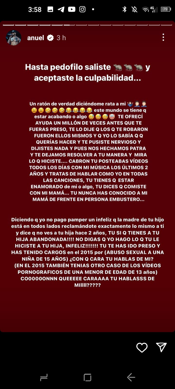 Anuel, Yailin y 6ix9ine son 3 regatoneros que están picados y llevan unas horas subiendo unas stories a Instagram que harían llorar a Pérez Reverte