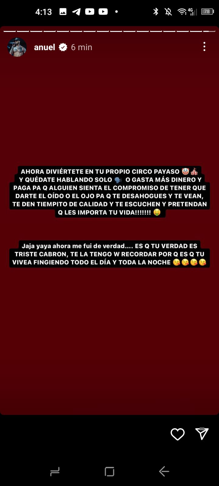 Anuel, Yailin y 6ix9ine son 3 regatoneros que están picados y llevan unas horas subiendo unas stories a Instagram que harían llorar a Pérez Reverte