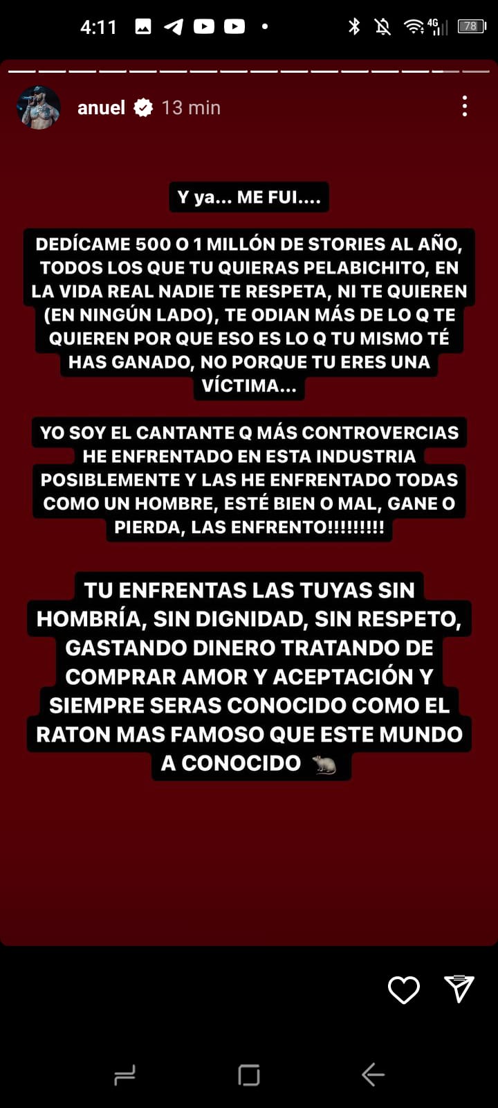 Anuel, Yailin y 6ix9ine son 3 regatoneros que están picados y llevan unas horas subiendo unas stories a Instagram que harían llorar a Pérez Reverte