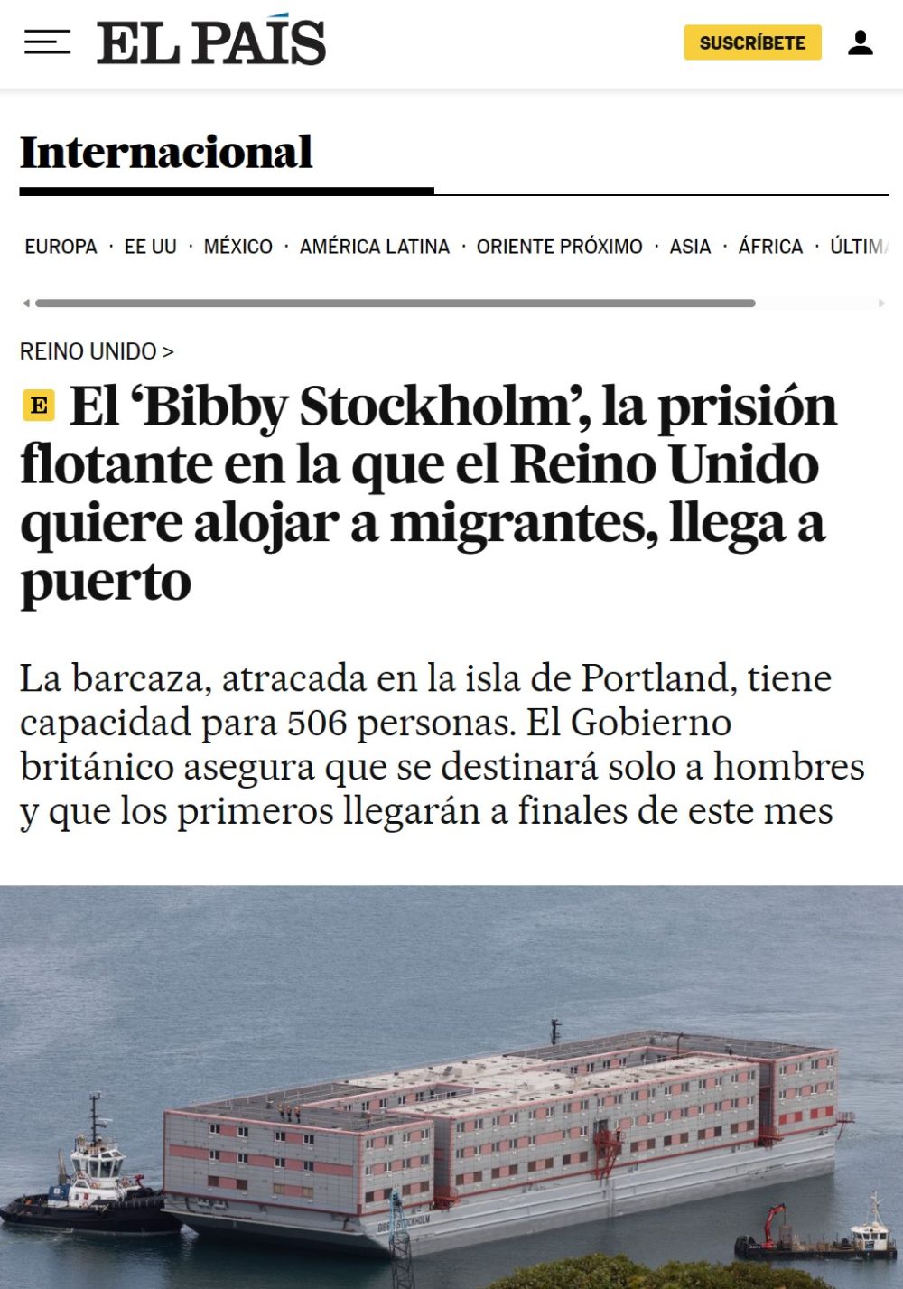 Reino Unido recluirá a inmigrantes en una prisión flotante