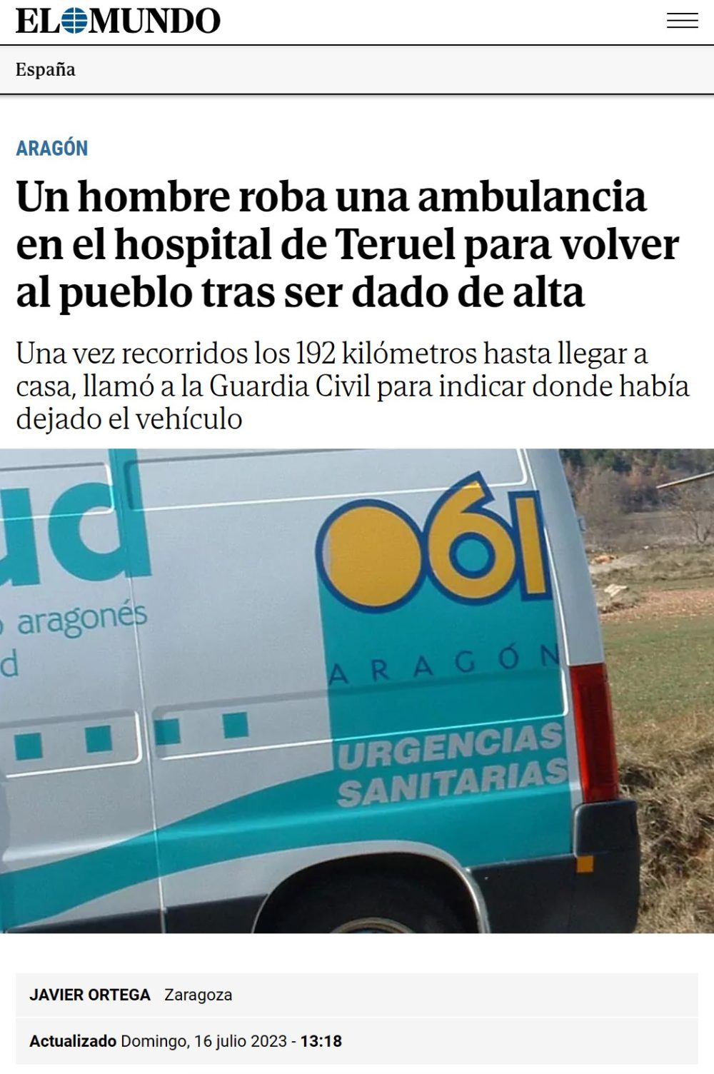 Un hombre roba una ambulancia porque "no tenía otra forma de volver a casa desde el hospital".