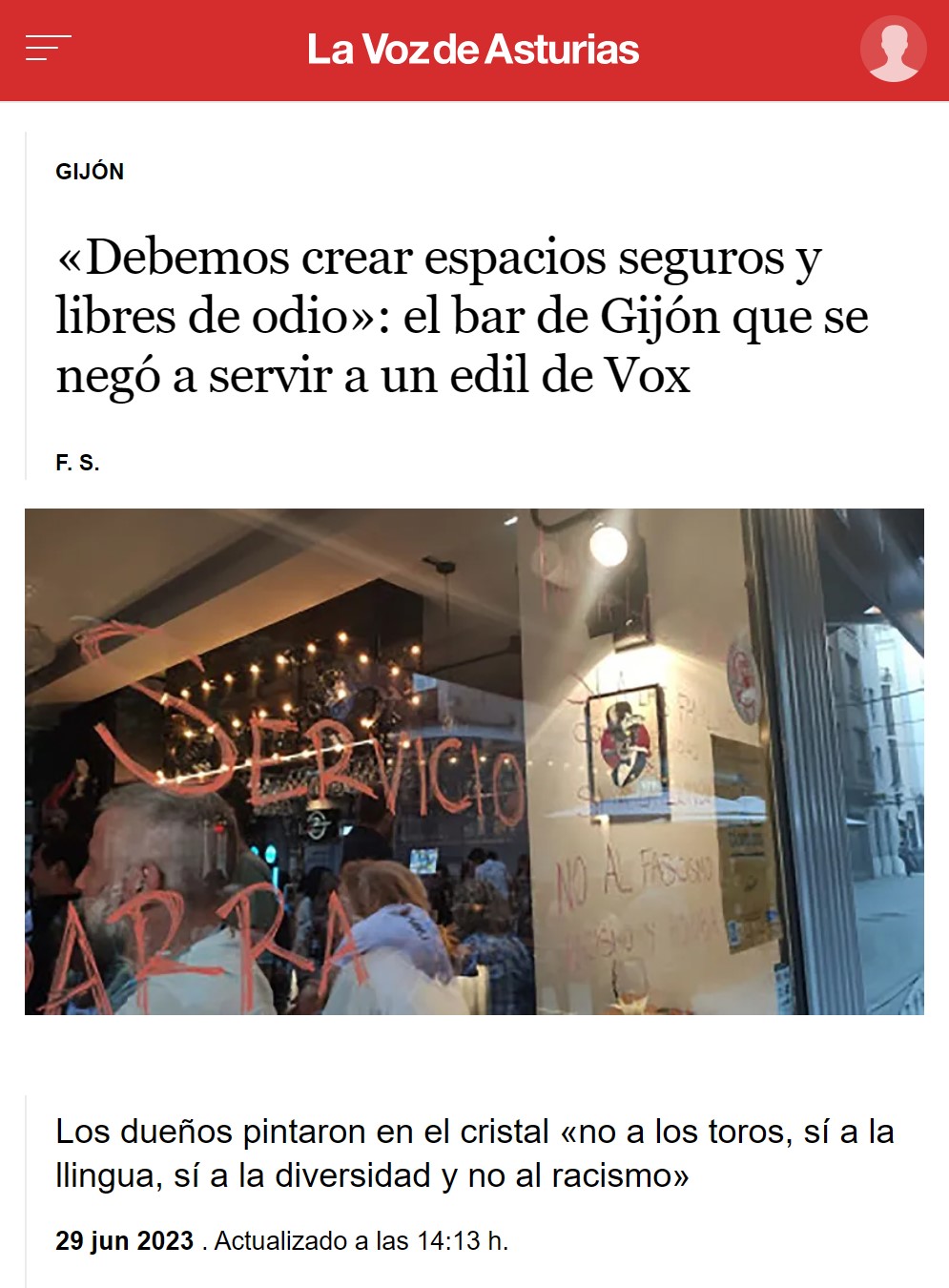 Un bar de Gijón se niega a servir a un edil de VOX