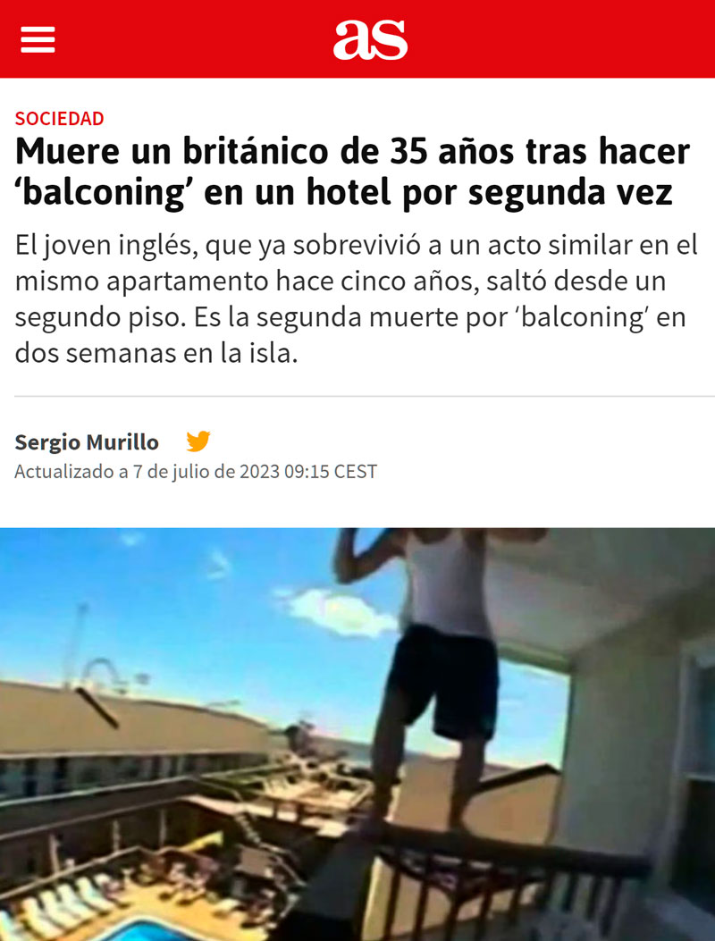 Sobrevive a un balconing en Mallorca, pero.... al segundo intento acaba empalado en una sombrilla y MUERE.