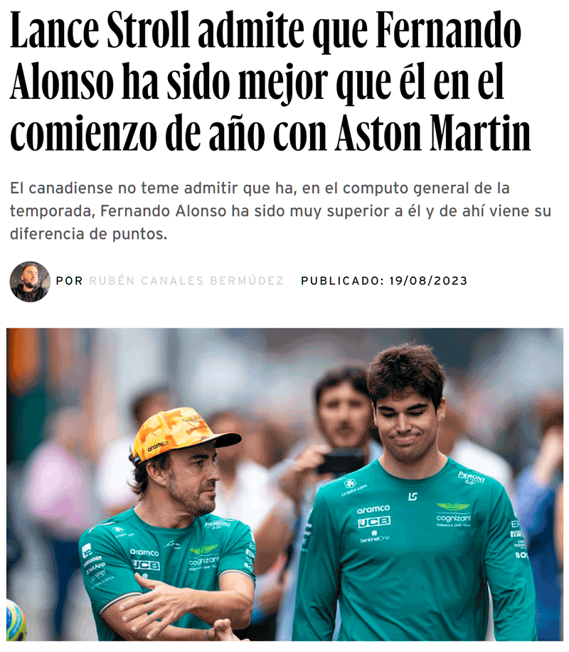 Stroll admite que Alonso ha sido más rápido que él, pero...