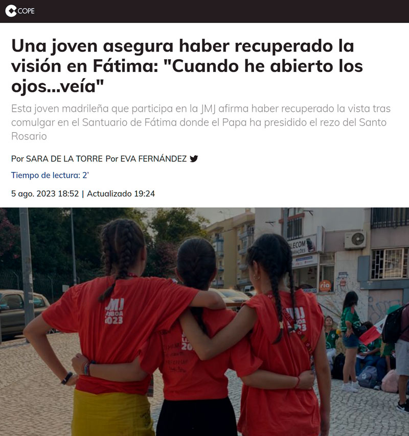 Milagro en Fátima: una niña vuelve a ver tras dos años sin cura posible.