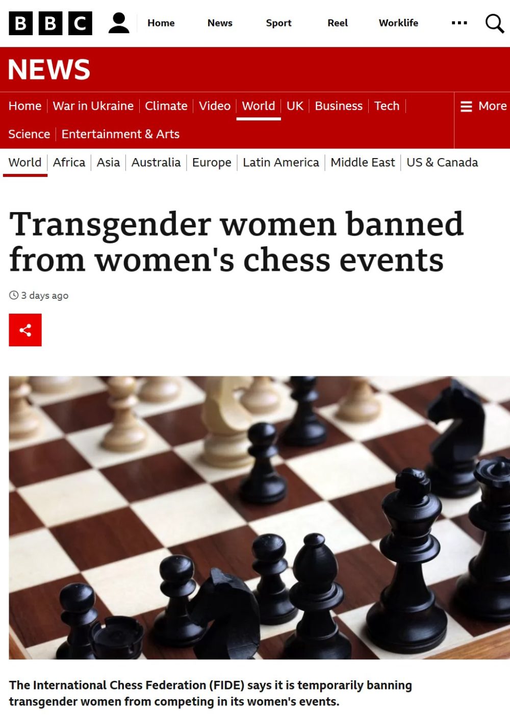 La Federación Internacional de Ajedrez prohíbe que las mujeres trans participen en torneos femeninos