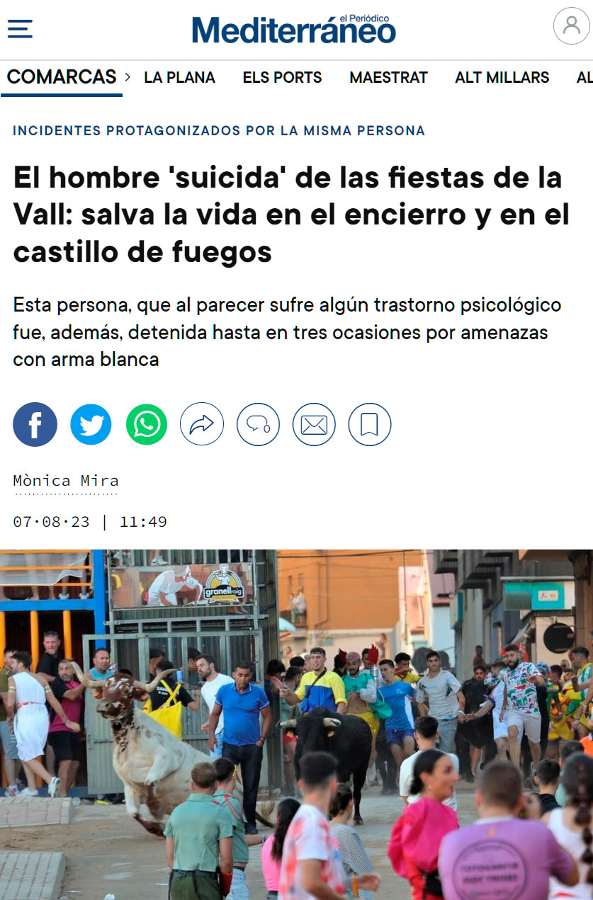 "El hombre suicida" de la Vall ha protagonizado ya 3 detenciones.