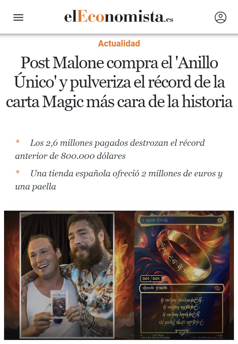 Post Malone compra una carta Magic por 2,6 millones de dólares, destrozando el anterior récord de 800.000 dólares