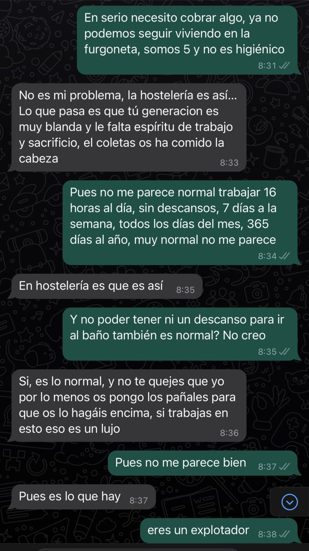 Ayer dudé sobre un abuso laboral que parecía invent, pero esta otra conversación de Whatsapp me ha hecho abrir los ojos