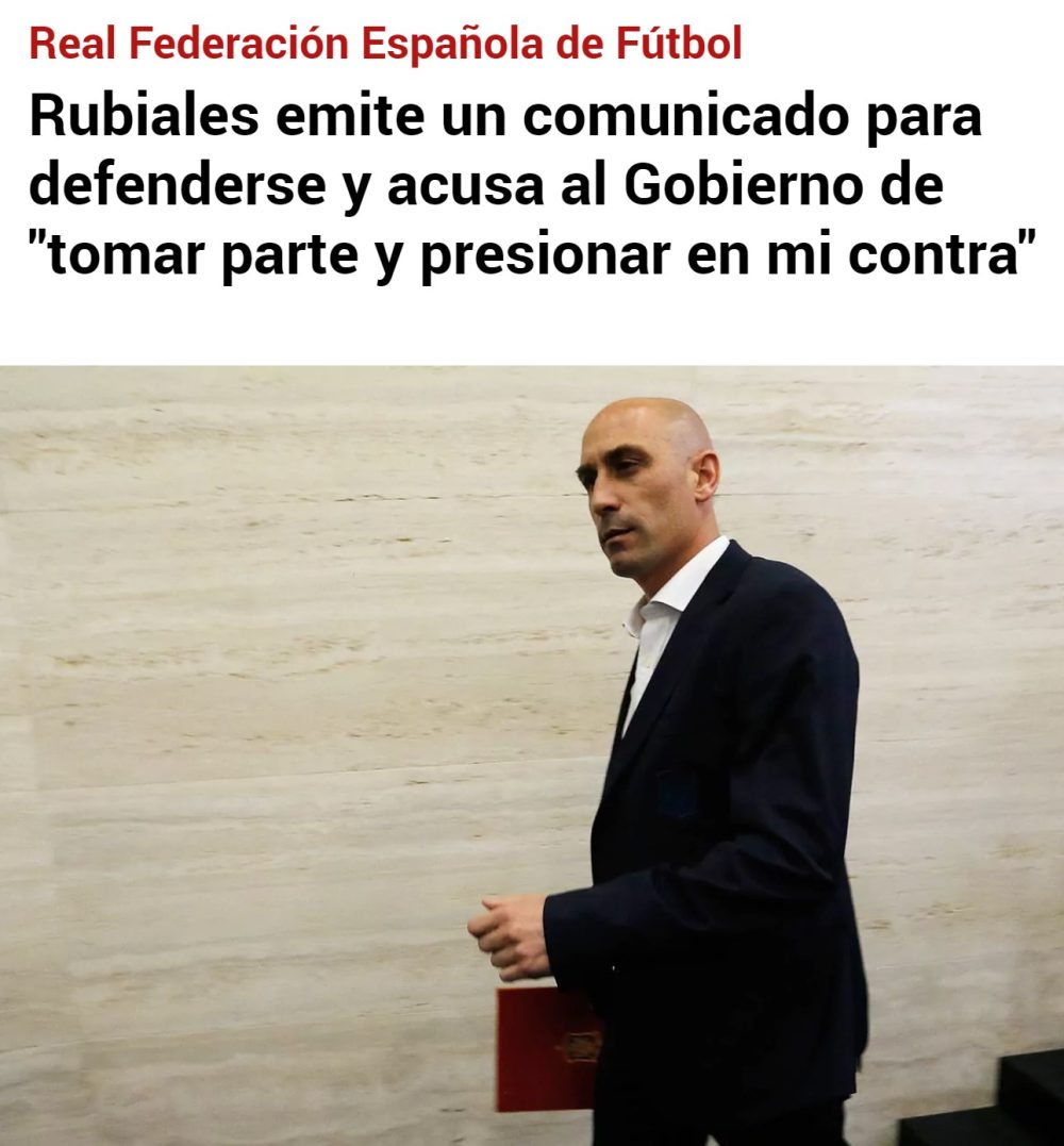 Luis Rubiales reacciona a la decisión del TAD y acusa al Gobierno de "no garantizar la separación de poderes"