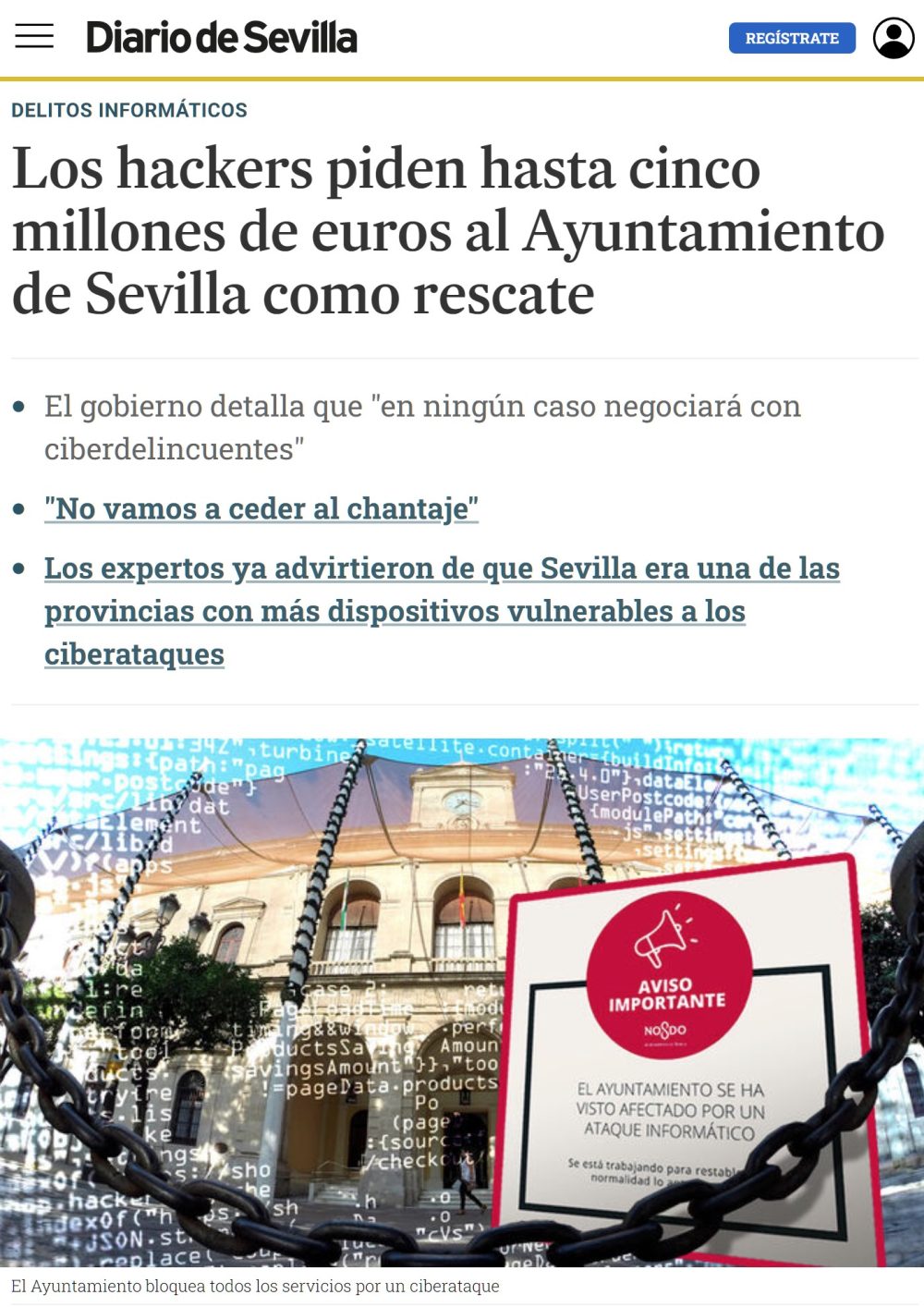 Hackers piden 5 millones de euros al ayuntamiento de Sevilla