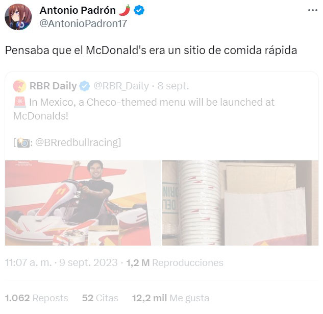 McDonald's lanza un menú basado en Checo Pérez