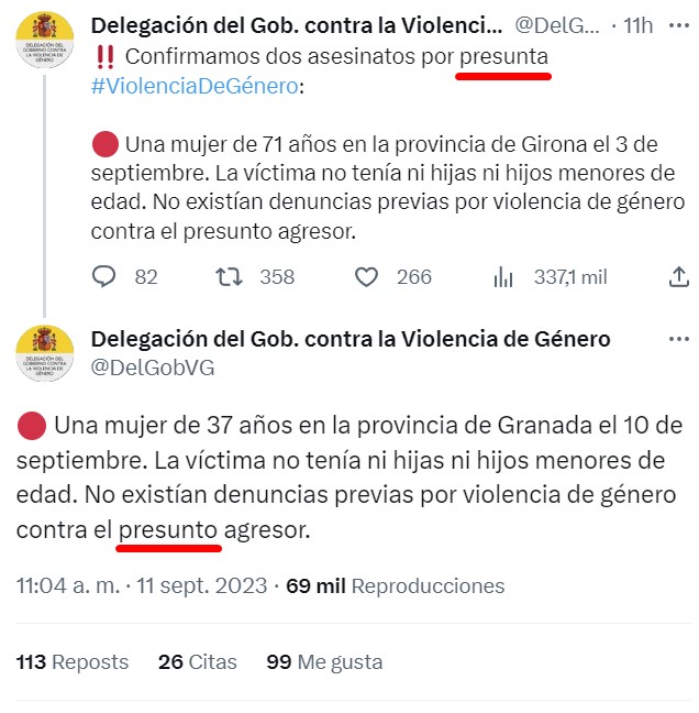 Titular: "igualdad CONFIRMA crímenes machistas".