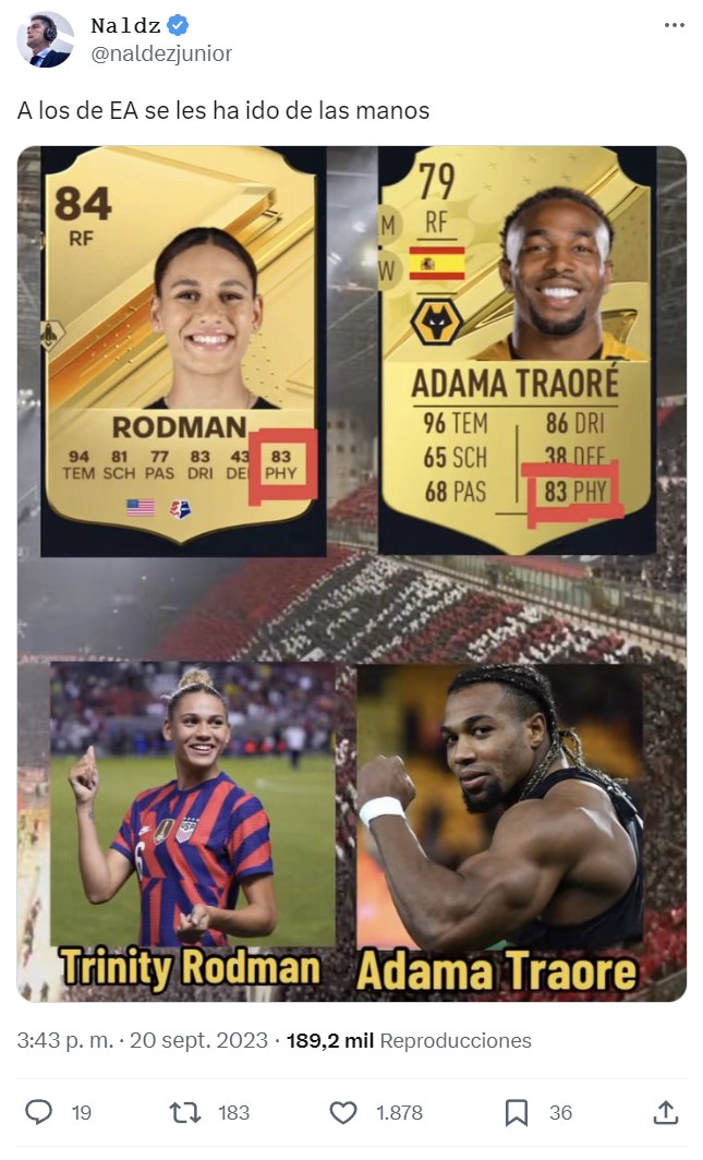 EA ha unificado las puntuaciones de mujeres y hombres en el FIFA, y... una imagen vale más que 1000 palabras.