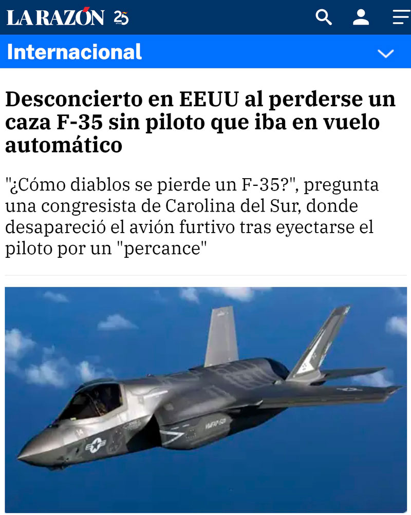 EEUU no sabe dónde está uno de sus cazas valorado en 85 millones de euros: puso el piloto automático y se fue