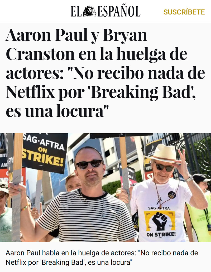 Aaron Paul y Bryan Cranston están de huelga: no les pagan nada por que Breaking Bad esté en Netflix