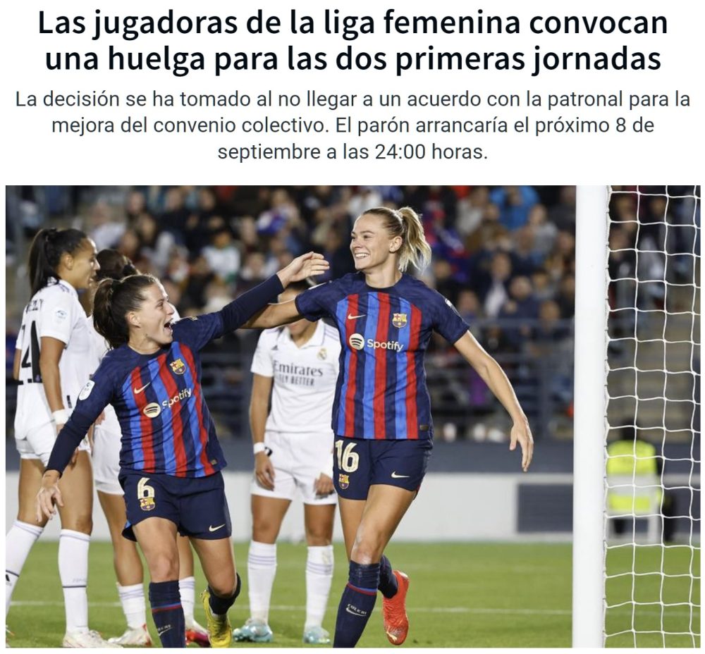 Las jugadoras de la liga femenina de fútbol convocan una huelga de 2 jornadas: quieren aumentar su sueldo mínimo de 16.000€ a 35.000€