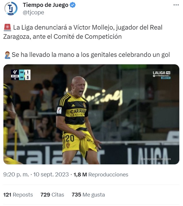 La doble la vara de medir: la Liga denunciará a Víctor Mollejo por su gesto en la celebración de un gol, pero nadie denunciará a Jennifer Hermoso por hacerle una peineta a una rival