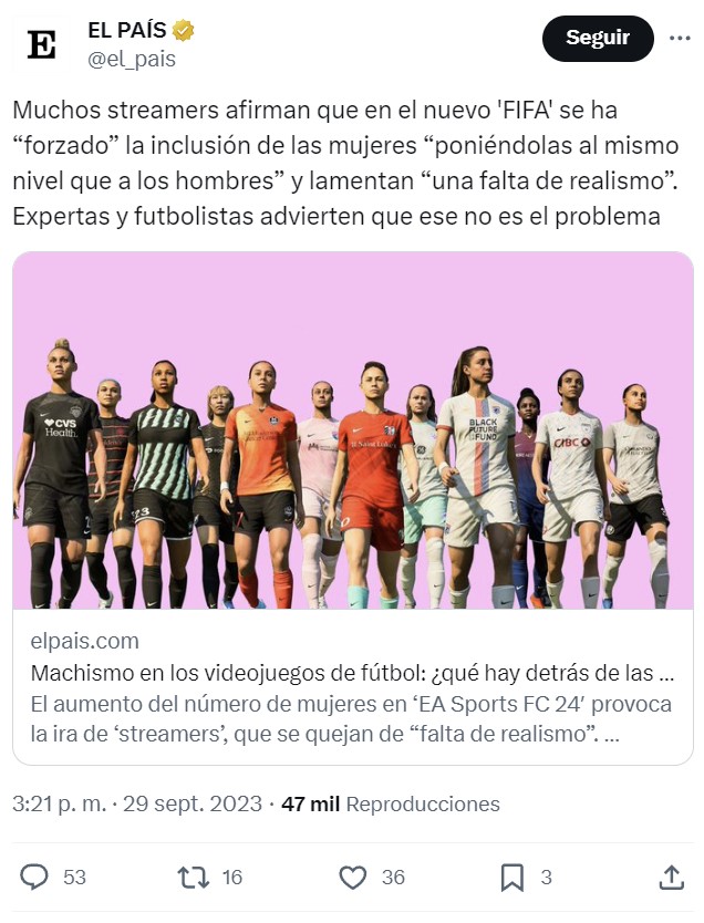 Criticar la inclusión forzada de personajes femeninos en el FIFA es... ¡MACHISMO!