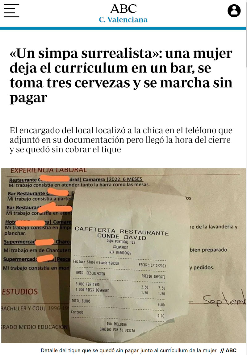 Deja el currículum en un bar y se va haciendo un simpa