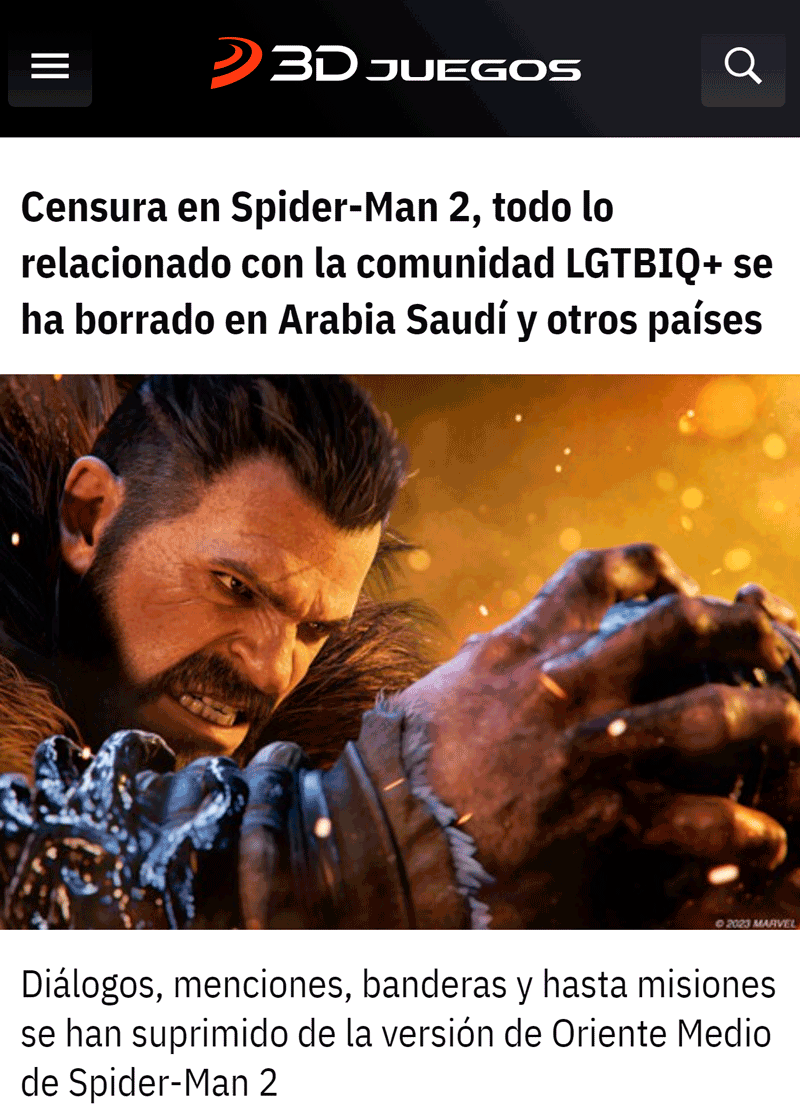 Spider-Man 2 elimina todo tipo de mención LGTBIQ+ en Arabia Saudí y otros países de Oriente Medio