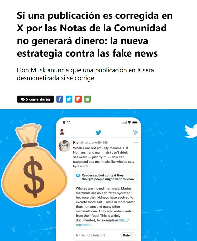 La medida de Musk para frenar las fake news en Twitter: si es corregida por la comunidad, no se podrá monetizar.