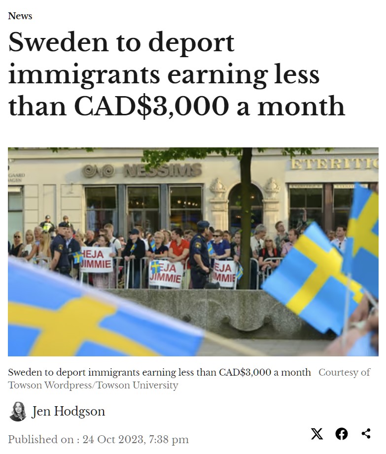 Suecia deportará a los inmigrantes que ganen menos de 3.000 dólares canadienses al mes