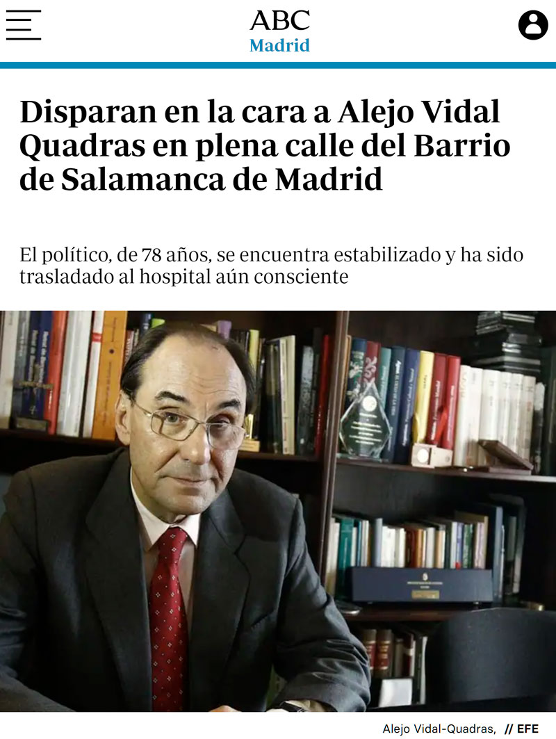 Disparan en la cara a Alejo Vidal Quadras en Madrid
