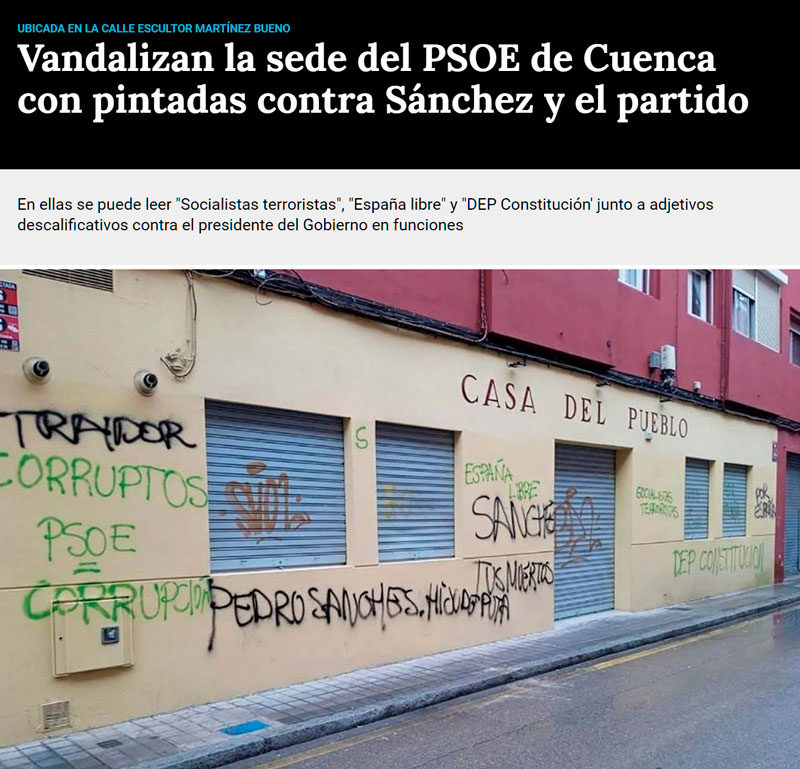 Así amaneció ayer la sede del PSOE en Cuenca