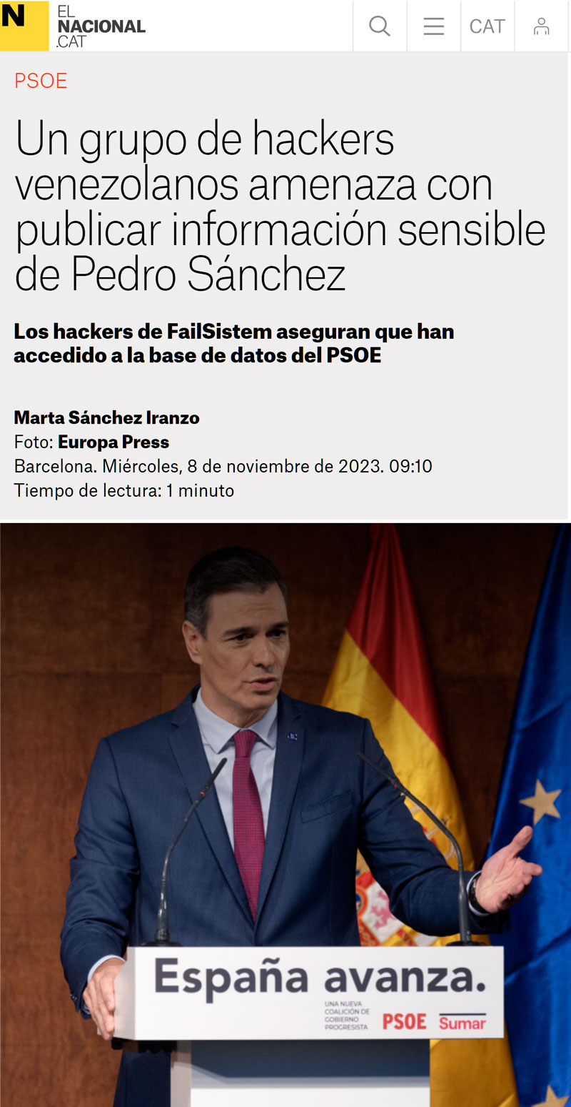 Unos hackers venezolanos amenazan con publicar info sensible de PDRO SNCHZ