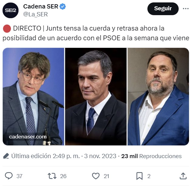 Junts retrasa ahora la posibilidad del acuerdo hasta la semana que viene.