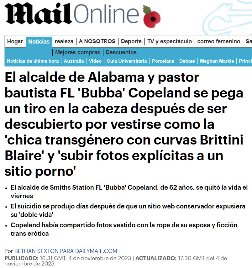 Un ex-alcalde de Alabama y pastor bautista se vuela la cabeza después de que saliese a la luz que tenía una doble vida como chica transgénero con el nombre "Brittini Blair".