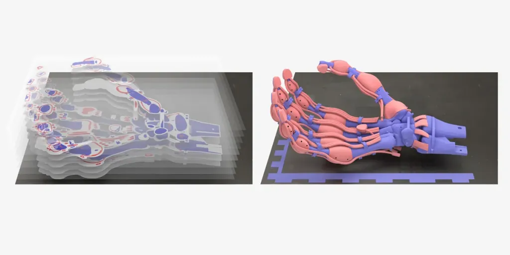 Imprimen por primera vez una mano robótica con tendones, ligamentos e incluso “huesos”