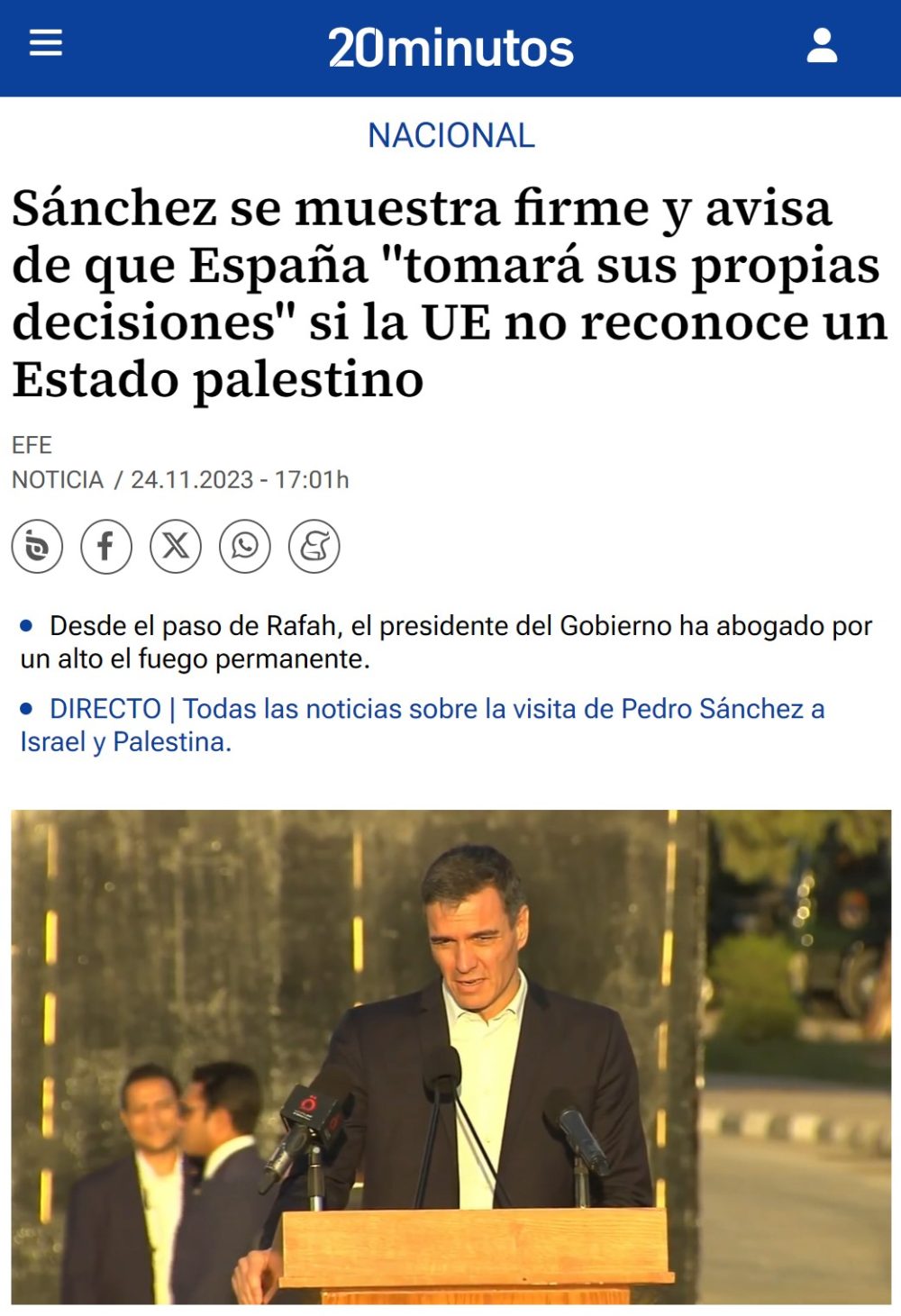 Pedro Sánchez: "Friendship ended with Netanyahu. Now Mahmud Abás is my best friend."