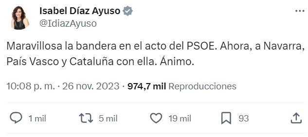 Sánchez: “Me encanta ver hoy aquí banderas de España, porque nosotros también somos España. No va a haber ni Trump, ni Milei, ni Bolsonaro, ni Feijóo, ni Abascal. Va a haber cuatro años de Gobierno progresista”