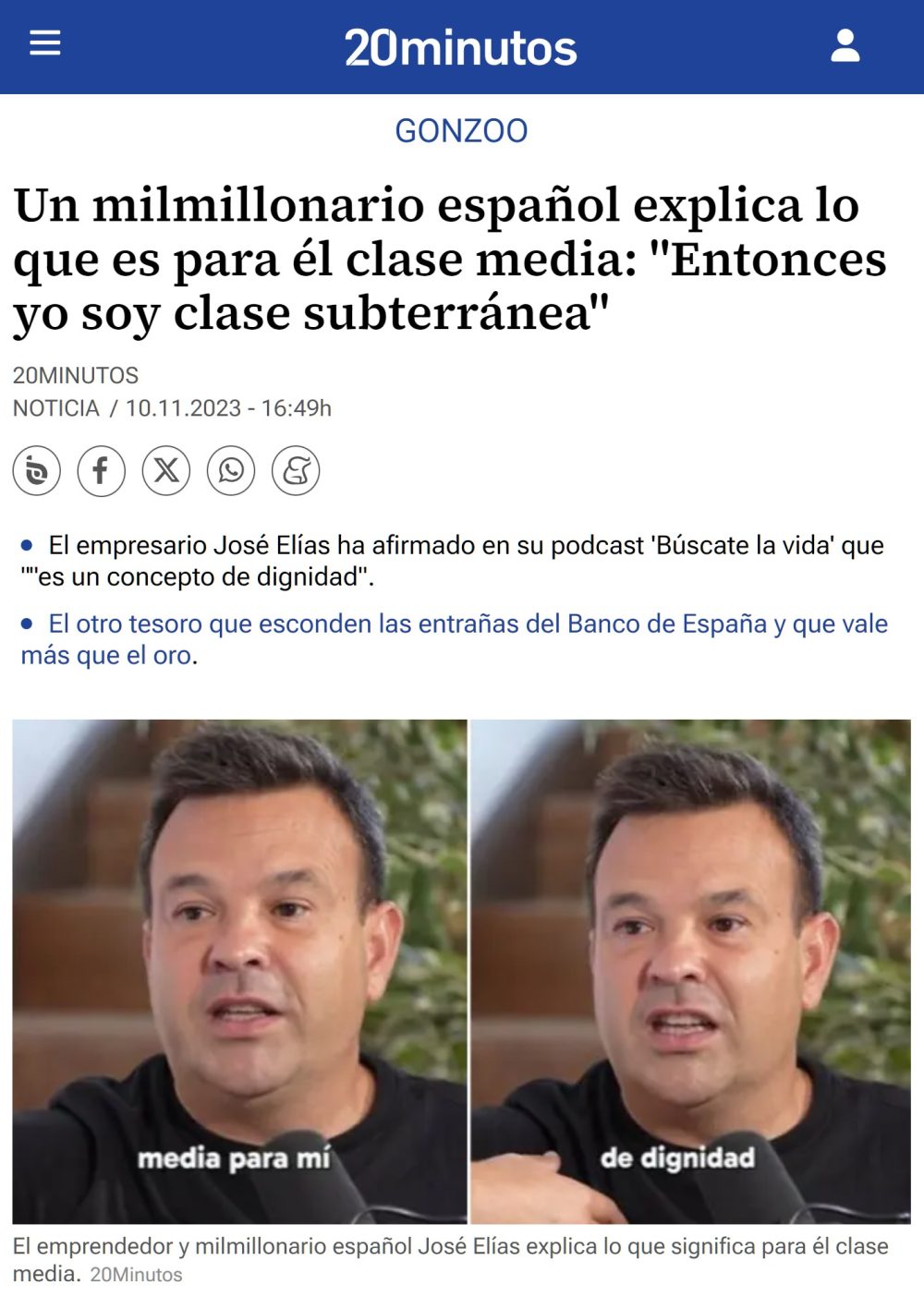 Un milmillonario español explica lo que es para él la case media